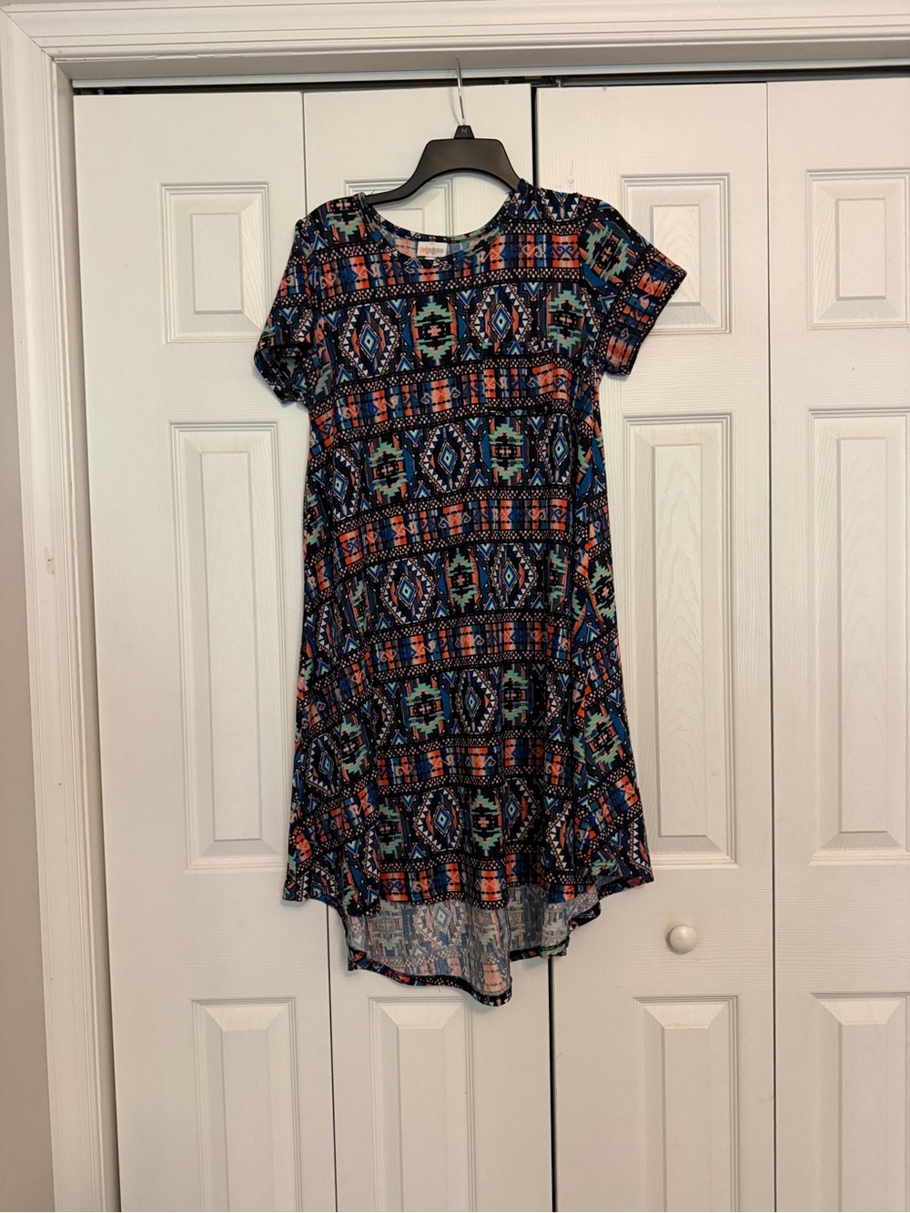 LuLaRoe Navy Aztec-Print High-Low Short Sleeve Dress